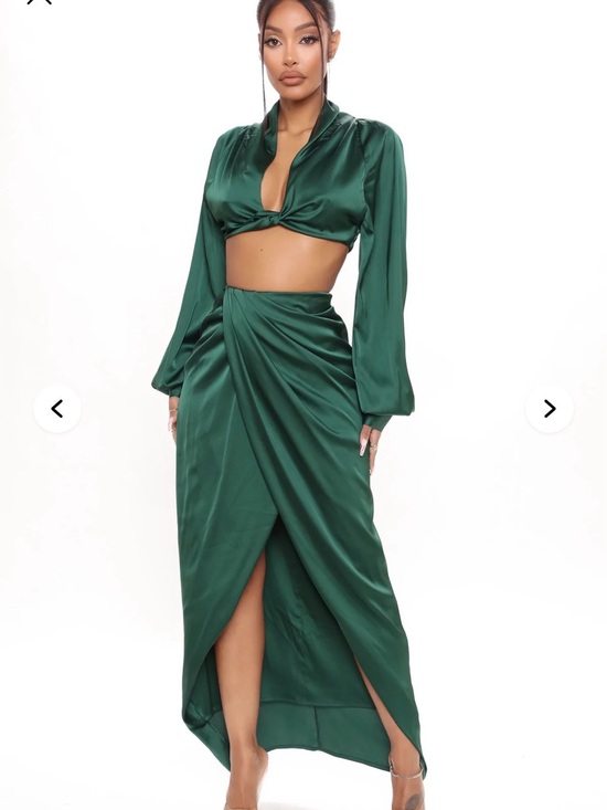 Fashion Nova Dresses & Skirts - Fashion Nova Elegant Emerald Satin Wrap Maxi Skirt
